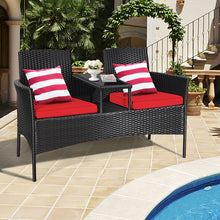 Load image into Gallery viewer, Gymax Rattan Wicker Patio Conversation Set w/ Table Red Cushion
