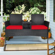 Load image into Gallery viewer, Gymax Rattan Wicker Patio Conversation Set w/ Table Red Cushion
