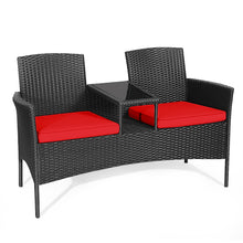 Load image into Gallery viewer, Gymax Rattan Wicker Patio Conversation Set w/ Table Red Cushion
