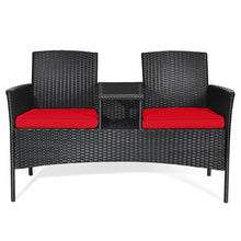 Load image into Gallery viewer, Gymax Rattan Wicker Patio Conversation Set w/ Table Red Cushion
