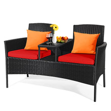Load image into Gallery viewer, Gymax Rattan Wicker Patio Conversation Set w/ Table Red Cushion
