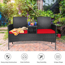 Load image into Gallery viewer, Gymax Rattan Wicker Patio Conversation Set w/ Table Red Cushion
