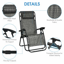 Load image into Gallery viewer, Gymax 3PCS Zero Gravity Recliner Lounge Chairs Pillows Table Portable Folding Grey

