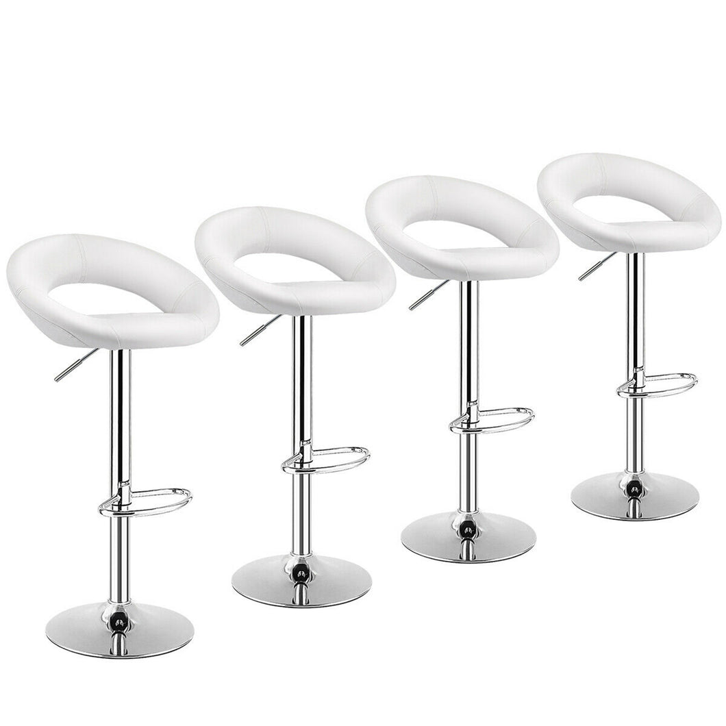 Gymax Set of 4 Adjustable Bar Stools Swivel Pub Chairs Barstools PU Leather White