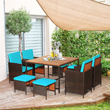 Load image into Gallery viewer, Gymax 9PCS Rattan Wicker Dining Set Patio Outdoor Furniture Set w/ Turquoise Cushion
