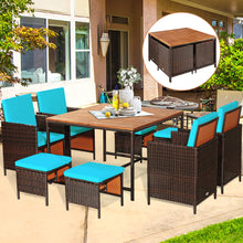 Load image into Gallery viewer, Gymax 9PCS Rattan Wicker Dining Set Patio Outdoor Furniture Set w/ Turquoise Cushion

