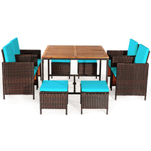 Load image into Gallery viewer, Gymax 9PCS Rattan Wicker Patio Dining Set Outdoor Furniture Set w/ Turquoise Cushion
