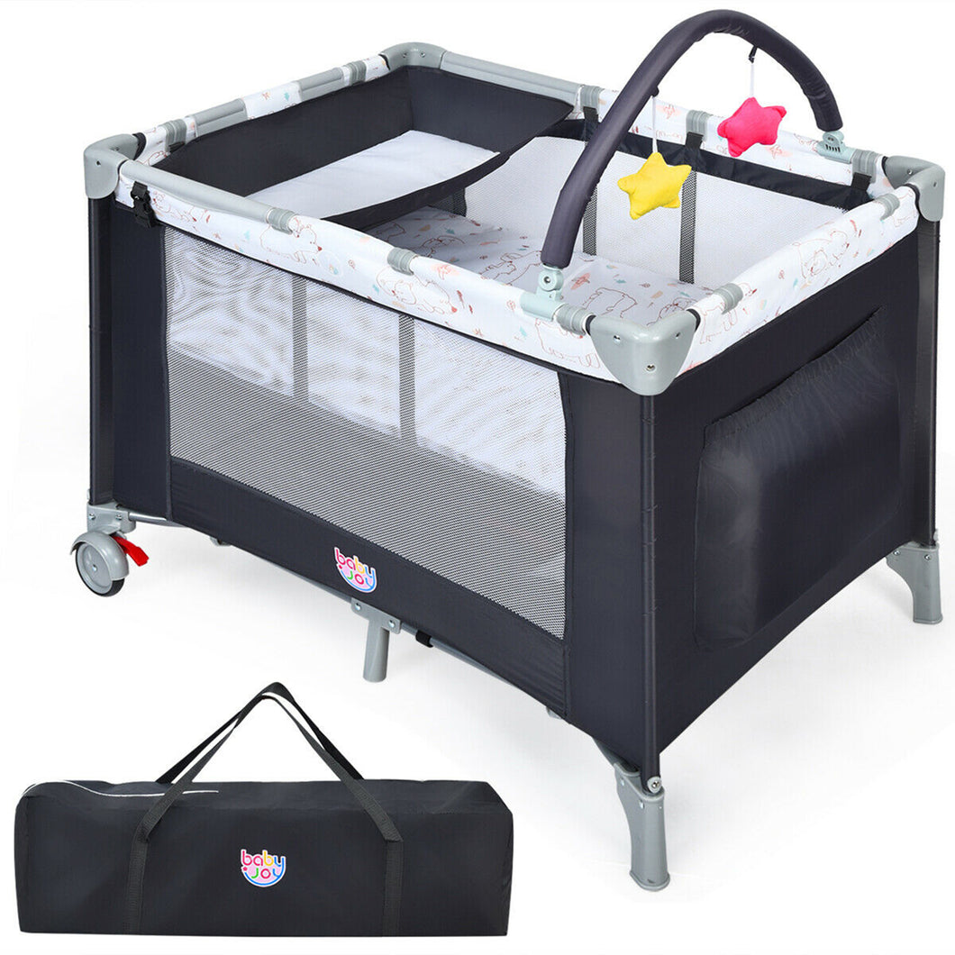 Gymax Portable Baby Playard Playpen Nursery Center w/ Mattress & Changing Station