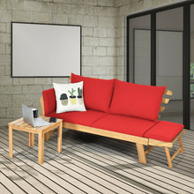 Load image into Gallery viewer, Gymax Adjustable Patio Sofa Daybed Acacia Wood Furniture w/ Red Cushions
