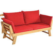 Load image into Gallery viewer, Gymax Adjustable Patio Sofa Daybed Acacia Wood Furniture w/ Red Cushions
