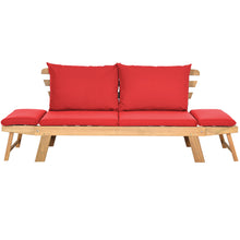 Load image into Gallery viewer, Gymax Adjustable Patio Sofa Daybed Acacia Wood Furniture w/ Red Cushions
