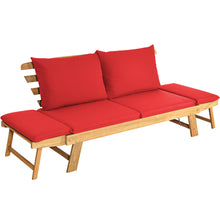 Load image into Gallery viewer, Gymax Adjustable Patio Sofa Daybed Acacia Wood Furniture w/ Red Cushions
