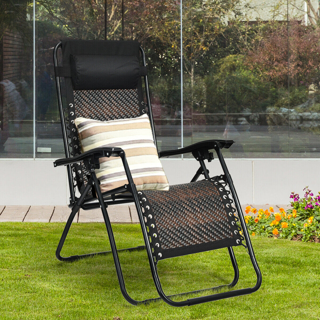 Gymax Folding Rattan Patio Zero Gravity Chair Lounge Recliner w/ Headrest
