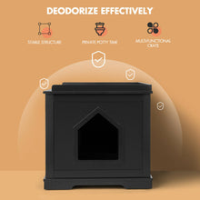 Load image into Gallery viewer, Gymax Cat Litter Box Wooden Enclosure Pet House Sidetable Washroom Storage Bench Black
