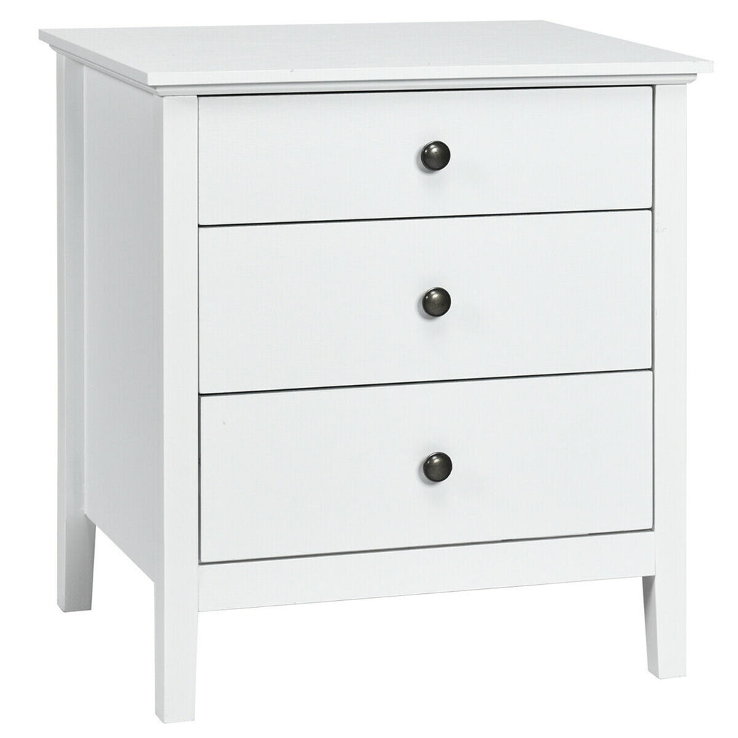 Gymax Nightstand Beside End Side Table Accent Table Organizer W/3 Drawers White
