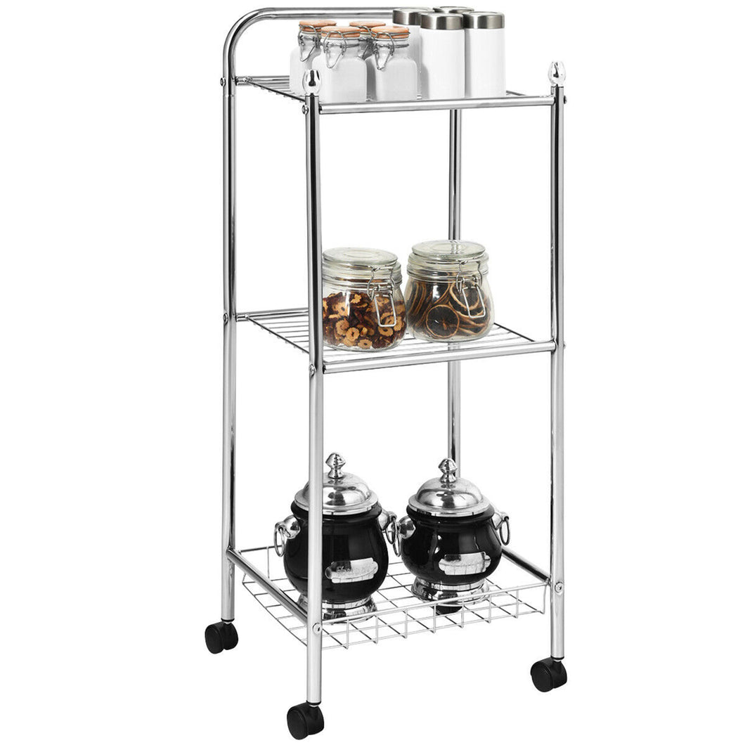 Gymax 3-Tier Mesh Wire Rolling Cart Multifunction Utility Storage Cart Shelves Trolley