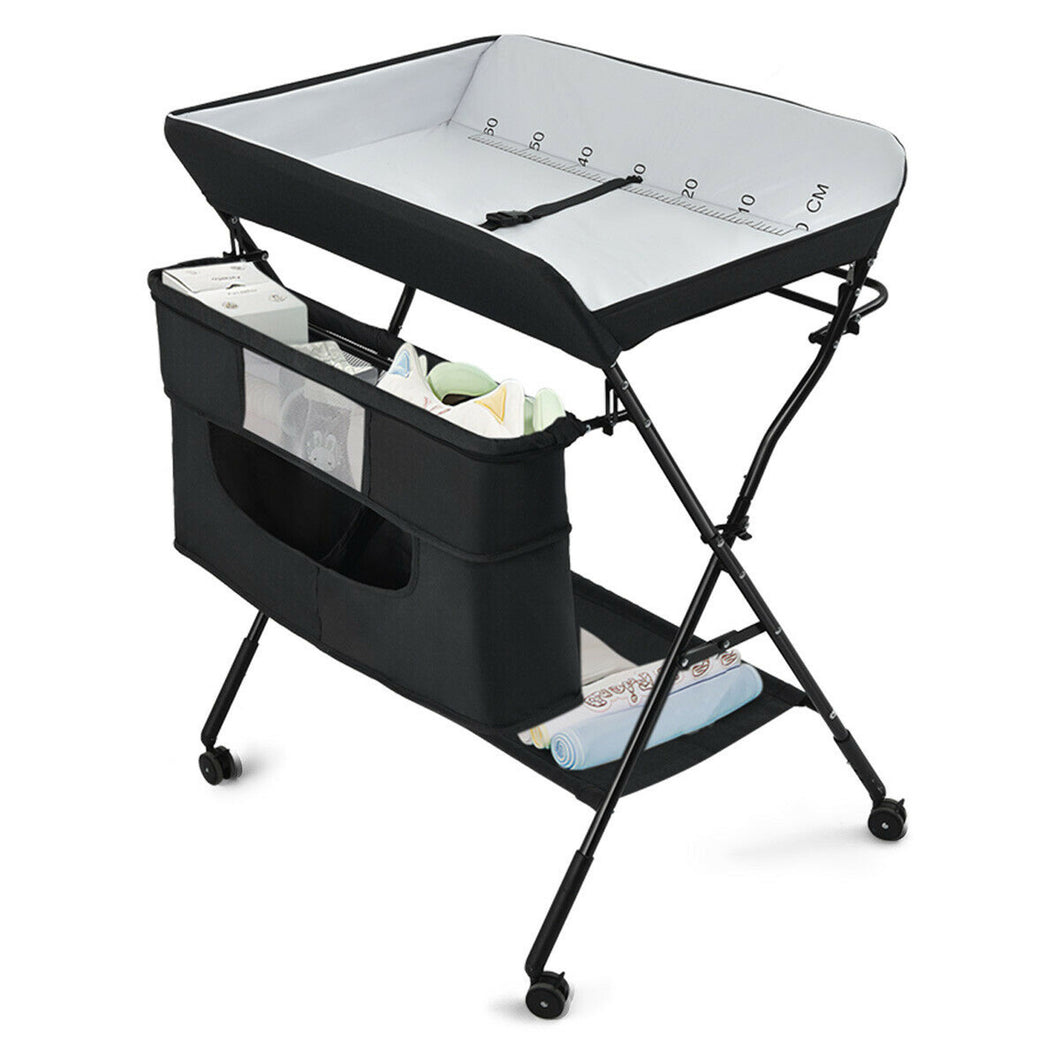 Gymax Baby Changing Table Portable Newborn Nursery Organizer Adjustable Height W/wheel
