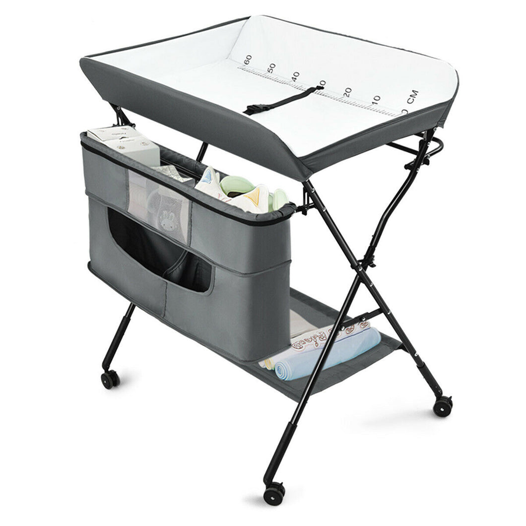 Gymax Baby Changing Table Portable Newborn Nursery Organizer Adjustable Height W/wheel