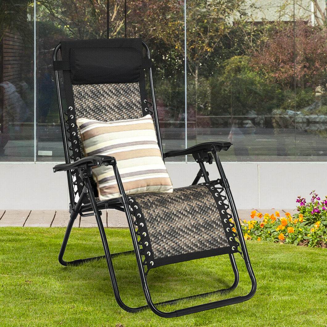 Gymax Folding Rattan Patio Zero Gravity Lounge Chair Recliner with Headrest
