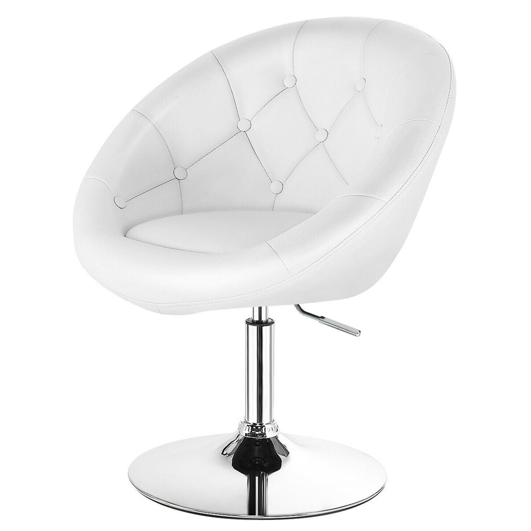 Gymax PU Leather Adjustable Modern Chair Swivel Round Tufted Back White