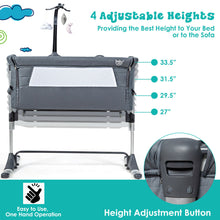 Load image into Gallery viewer, Gymax Portable Baby Bed Side Crib Height Adjustable W/ Music Box &amp; Toys Dark Grey
