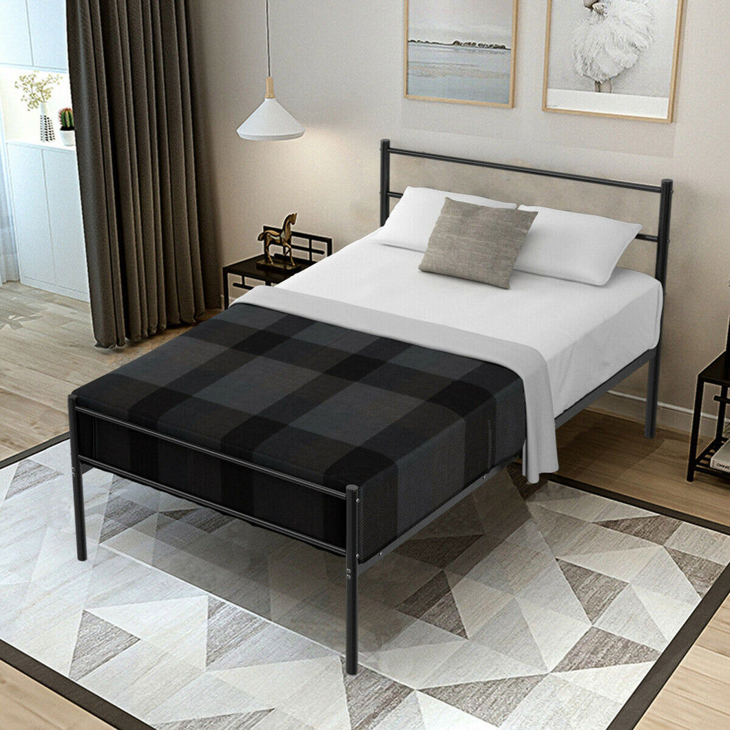 Gymax Twin Size Metal Bed Frame Platform Mattress Foundation W/ Headboard Black