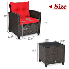 Load image into Gallery viewer, Gymax 3PCS Outdoor Patio Rattan Conversation Set w/ Coffee Table Red Cushion
