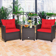 Load image into Gallery viewer, Gymax 3PCS Outdoor Patio Rattan Conversation Set w/ Coffee Table Red Cushion
