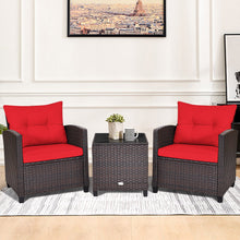 Load image into Gallery viewer, Gymax 3PCS Outdoor Patio Rattan Conversation Set w/ Coffee Table Red Cushion
