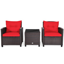 Load image into Gallery viewer, Gymax 3PCS Outdoor Patio Rattan Conversation Set w/ Coffee Table Red Cushion
