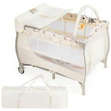 Load image into Gallery viewer, Gymax Foldable Baby Playard Portable Playpen Nursery Center w/ Changing Station Beige
