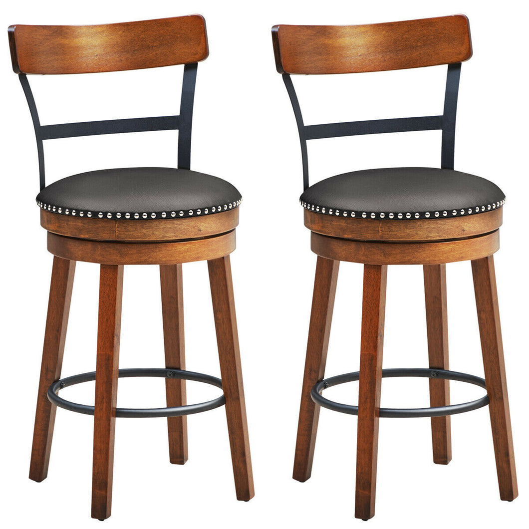 Gymax Set of 2 BarStool 25.5'' Swivel Counter Height Dining Chair with Rubber Wood Legs