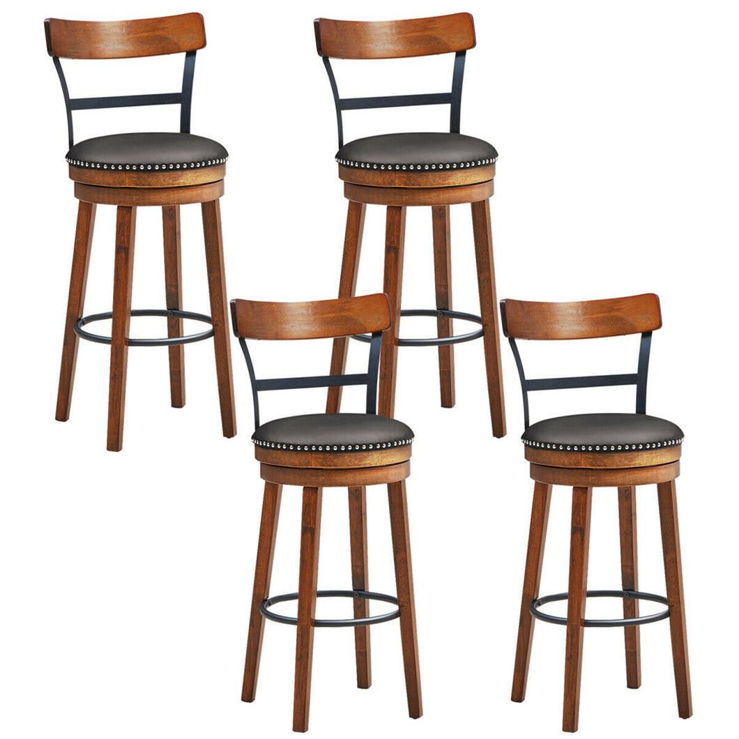 Gymax Set of 4 BarStool 30.5'' Swivel Pub Height Dining Chair with Rubber Wood Legs