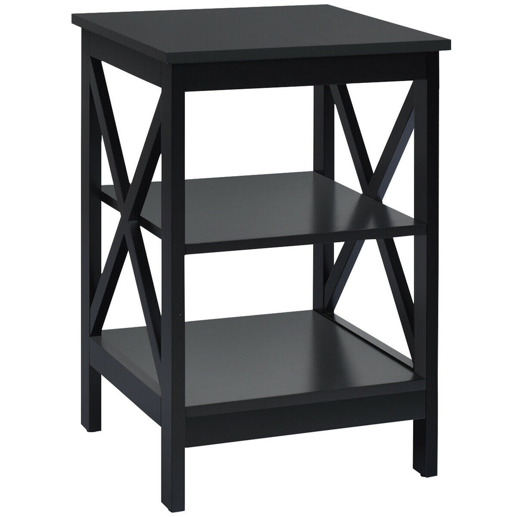 Gymax 3-Tier Nightstand End Table X Design Storage Display Shelf Living Room