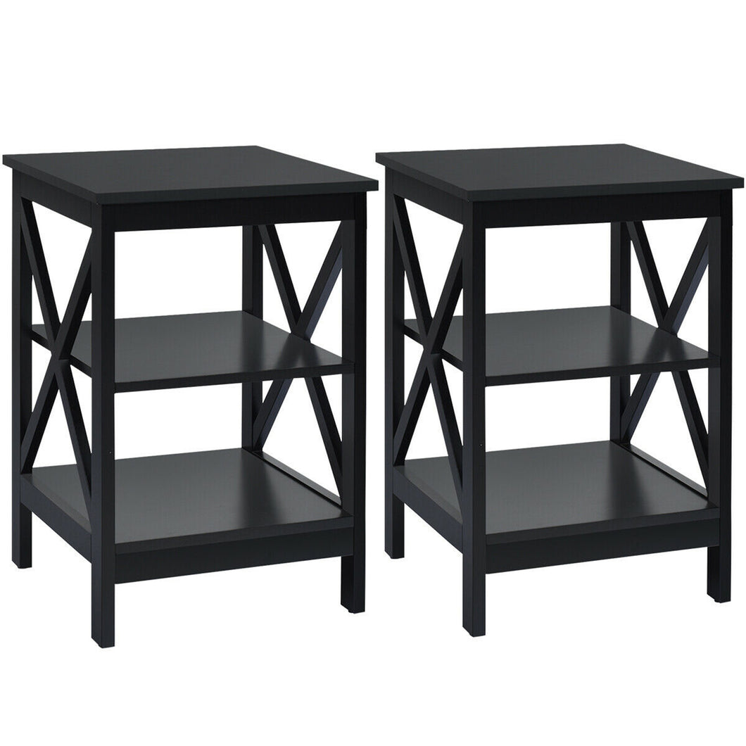 Gymax 2 PCS 3-Tier Nightstand End Table X Design Storage Display Shelf Living Room