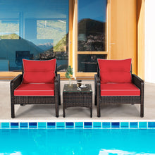 Load image into Gallery viewer, Gymax 3PCS Patio Outdoor Rattan Furniture Set w/ Coffee Table Red Cushion
