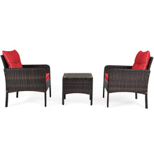 Load image into Gallery viewer, Gymax 3PCS Patio Outdoor Rattan Furniture Set w/ Coffee Table Red Cushion
