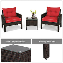 Load image into Gallery viewer, Gymax 3PCS Patio Outdoor Rattan Furniture Set w/ Coffee Table Red Cushion
