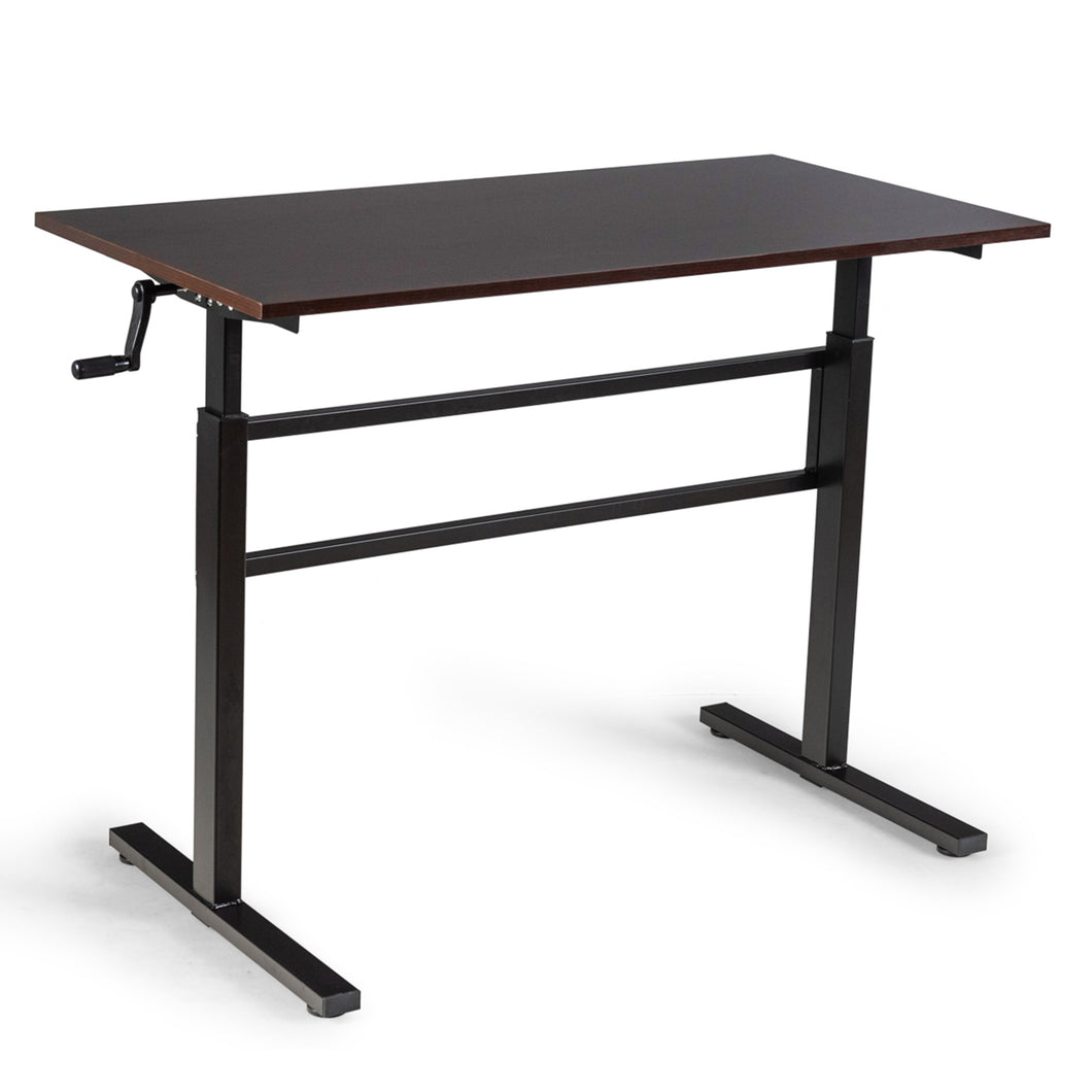 Gymax Standing Desk Height Adjustable Sit to Stand Workstation w/Crank Handle Brown