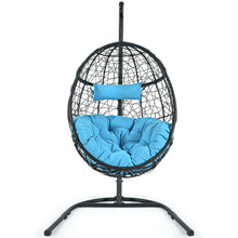 Load image into Gallery viewer, Gymax Hanging Hammock Chair Egg Swing Chair w/ Blue Cushion Pillow Stand
