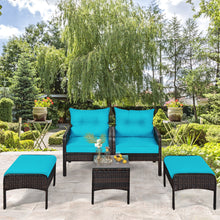 Load image into Gallery viewer, Gymax 5PCS Patio Set Sectional Rattan Wicker Furniture Set w/ Turquoise Cushion

