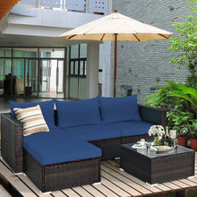 Load image into Gallery viewer, Gymax 5PCS Cushioned Rattan Patio Conversation Set w/ Ottoman Navy Cushion
