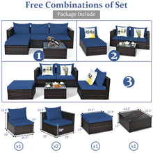 Load image into Gallery viewer, Gymax 5PCS Cushioned Rattan Patio Conversation Set w/ Ottoman Navy Cushion
