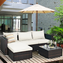 Load image into Gallery viewer, Gymax 5PCS Cushioned Rattan Patio Conversation Set w/ Ottoman Off White Cushion

