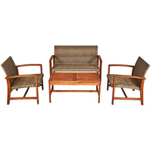 Load image into Gallery viewer, Gymax 4PCS Patio Conversation Set Outdoor Furniture Set w/ Acacia Wood Frame
