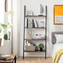 Load image into Gallery viewer, Gymax Industrial Ladder Shelf 4-Tier Leaning Wall Bookcase Plant Stand Rustic Brown
