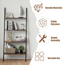 Load image into Gallery viewer, Gymax Industrial Ladder Shelf 4-Tier Leaning Wall Bookcase Plant Stand Rustic Brown
