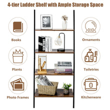 Load image into Gallery viewer, Gymax Industrial Ladder Shelf 4-Tier Leaning Wall Bookcase Plant Stand Rustic Brown
