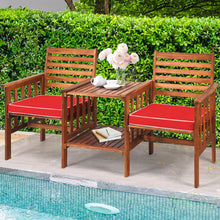 Load image into Gallery viewer, Gymax Acacia Wood Loveseat Patio Outdoor Conversation Set w/ Table Red Cushion
