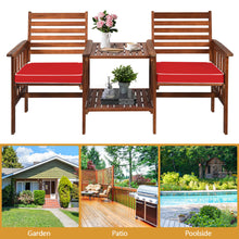 Load image into Gallery viewer, Gymax Acacia Wood Loveseat Patio Outdoor Conversation Set w/ Table Red Cushion
